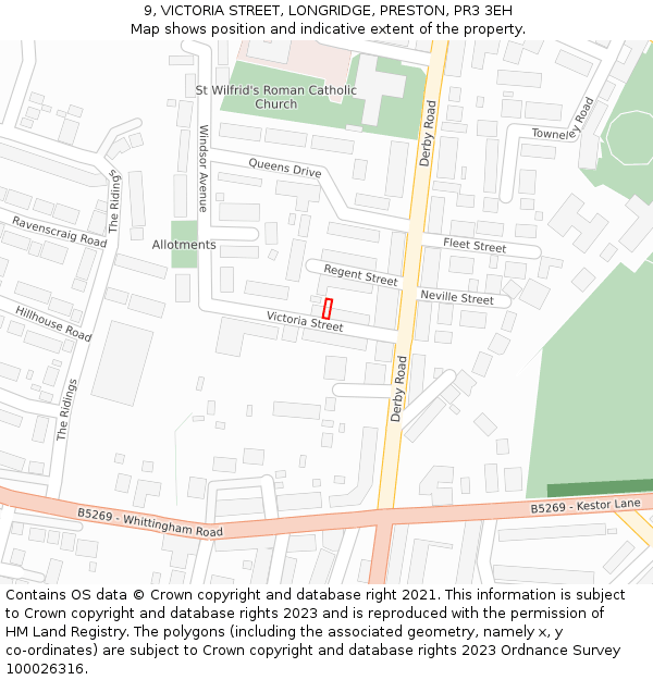 9, VICTORIA STREET, LONGRIDGE, PRESTON, PR3 3EH: Location map and indicative extent of plot