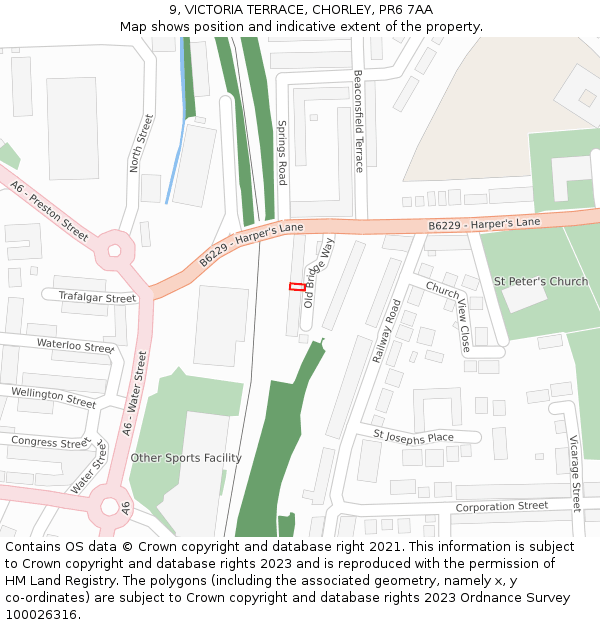 9, VICTORIA TERRACE, CHORLEY, PR6 7AA: Location map and indicative extent of plot