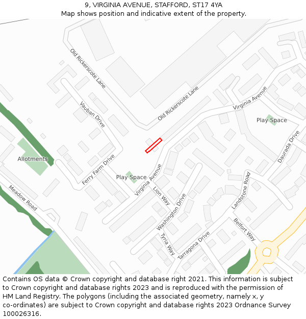 9, VIRGINIA AVENUE, STAFFORD, ST17 4YA: Location map and indicative extent of plot