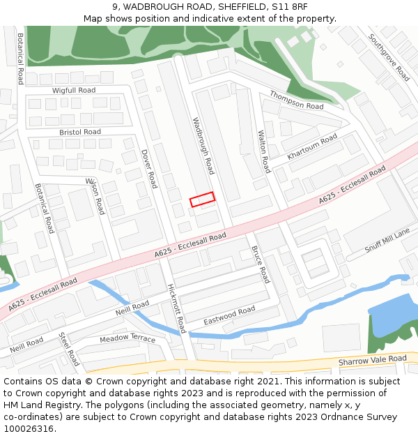 9, WADBROUGH ROAD, SHEFFIELD, S11 8RF: Location map and indicative extent of plot