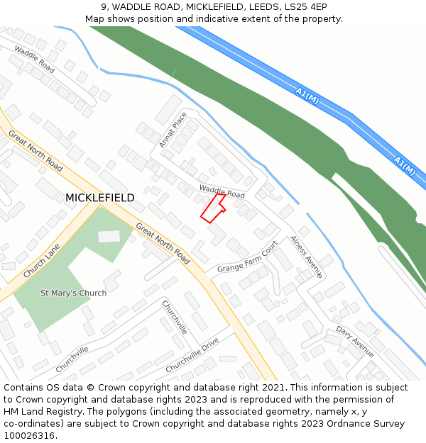 9, WADDLE ROAD, MICKLEFIELD, LEEDS, LS25 4EP: Location map and indicative extent of plot
