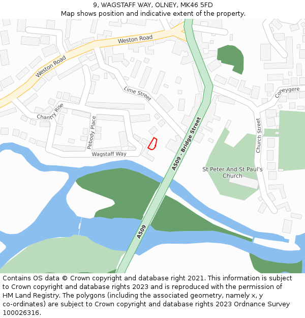 9, WAGSTAFF WAY, OLNEY, MK46 5FD: Location map and indicative extent of plot