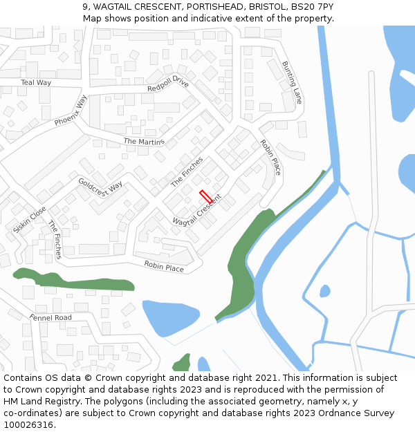9, WAGTAIL CRESCENT, PORTISHEAD, BRISTOL, BS20 7PY: Location map and indicative extent of plot