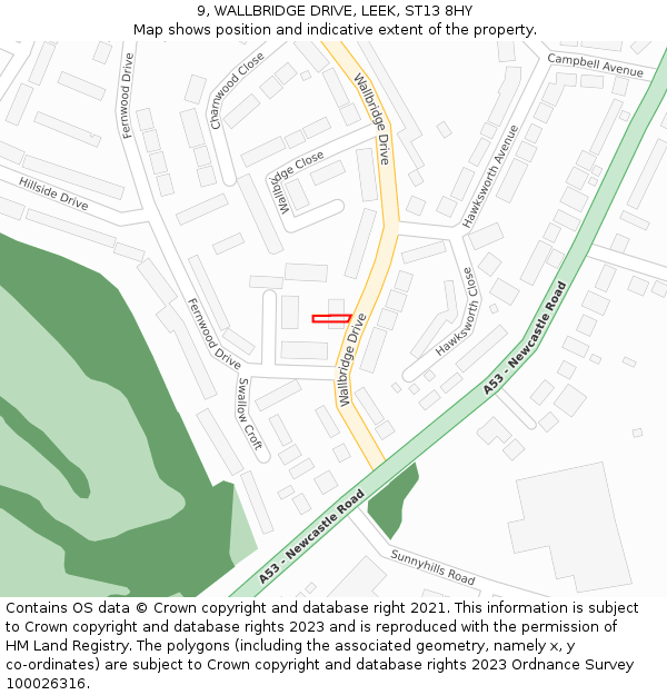 9, WALLBRIDGE DRIVE, LEEK, ST13 8HY: Location map and indicative extent of plot