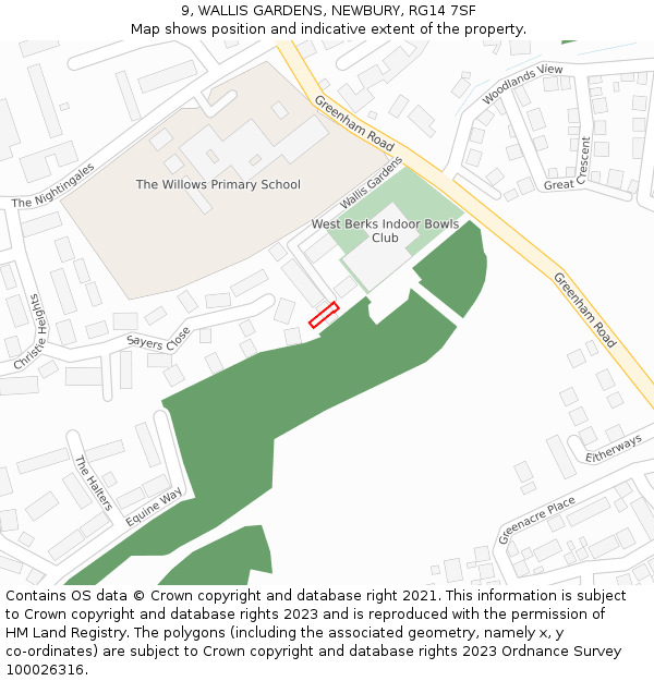 9, WALLIS GARDENS, NEWBURY, RG14 7SF: Location map and indicative extent of plot