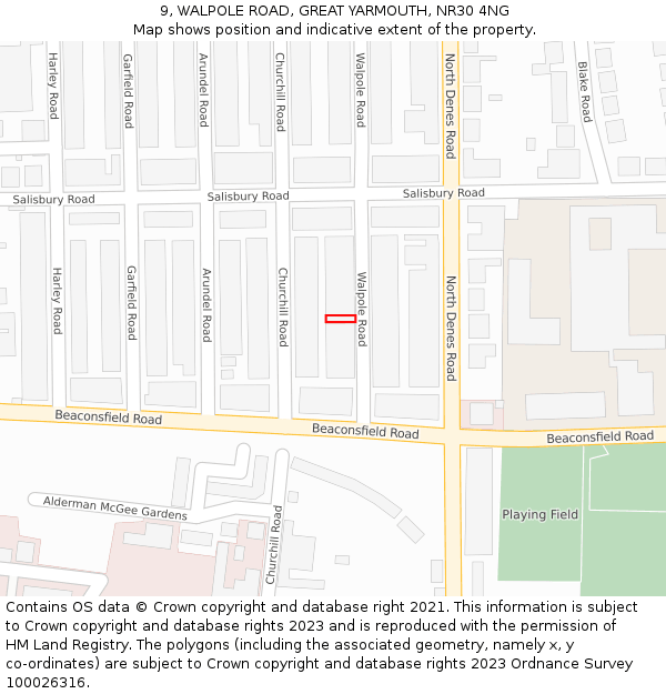 9, WALPOLE ROAD, GREAT YARMOUTH, NR30 4NG: Location map and indicative extent of plot