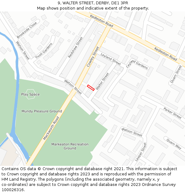 9, WALTER STREET, DERBY, DE1 3PR: Location map and indicative extent of plot