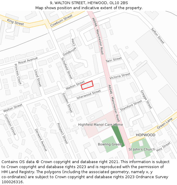 9, WALTON STREET, HEYWOOD, OL10 2BS: Location map and indicative extent of plot