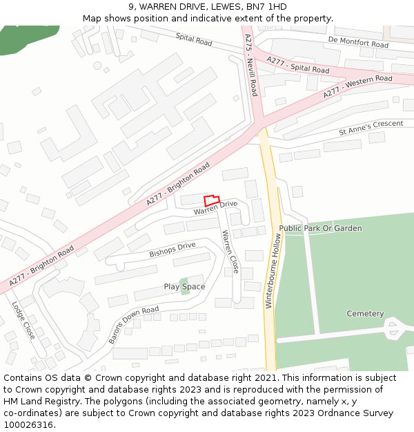 9, WARREN DRIVE, LEWES, BN7 1HD: Location map and indicative extent of plot