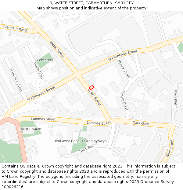 9, WATER STREET, CARMARTHEN, SA31 1PY: Location map and indicative extent of plot