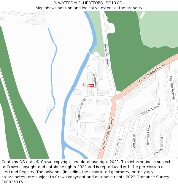 9, WATERDALE, HERTFORD, SG13 8DU: Location map and indicative extent of plot