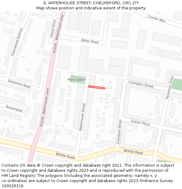 9, WATERHOUSE STREET, CHELMSFORD, CM1 2TY: Location map and indicative extent of plot