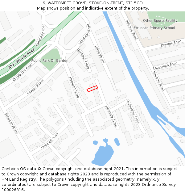 9, WATERMEET GROVE, STOKE-ON-TRENT, ST1 5GD: Location map and indicative extent of plot