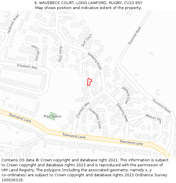 9, WAVEBECK COURT, LONG LAWFORD, RUGBY, CV23 9SY: Location map and indicative extent of plot