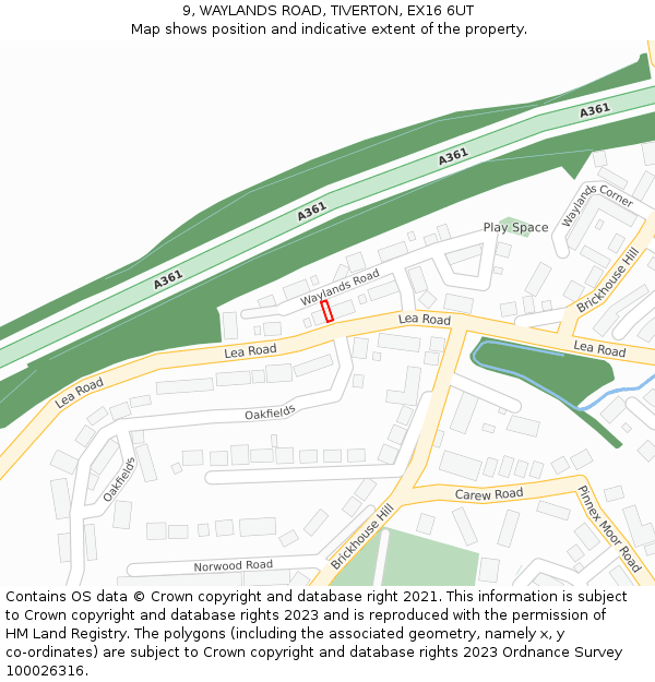 9, WAYLANDS ROAD, TIVERTON, EX16 6UT: Location map and indicative extent of plot