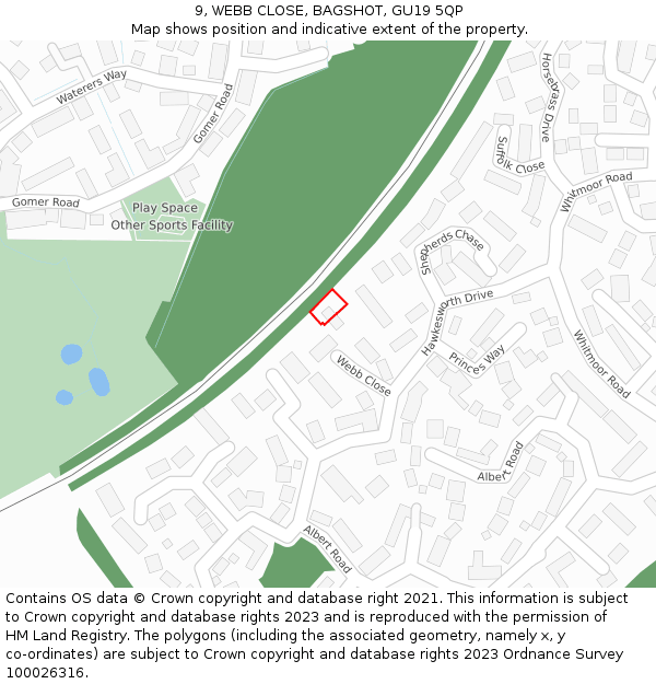 9, WEBB CLOSE, BAGSHOT, GU19 5QP: Location map and indicative extent of plot
