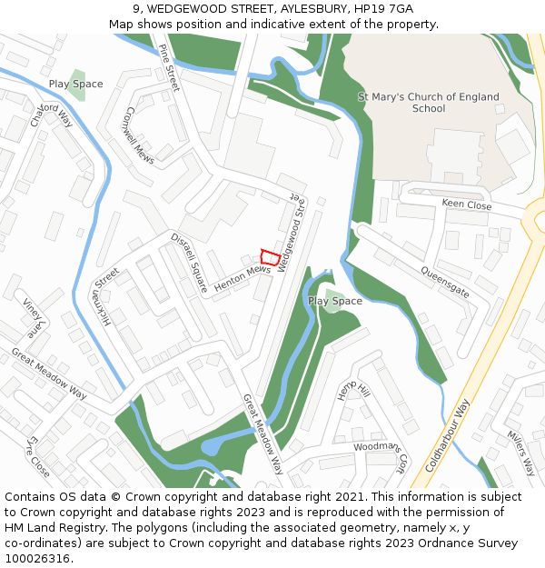 9, WEDGEWOOD STREET, AYLESBURY, HP19 7GA: Location map and indicative extent of plot