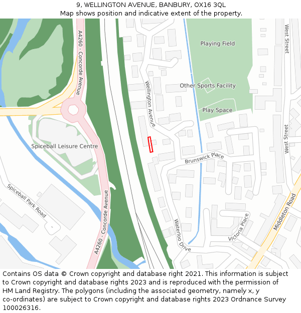 9, WELLINGTON AVENUE, BANBURY, OX16 3QL: Location map and indicative extent of plot