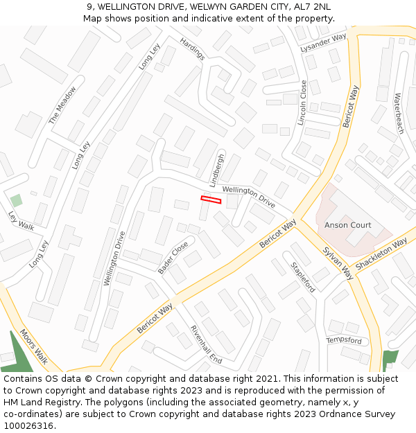 9, WELLINGTON DRIVE, WELWYN GARDEN CITY, AL7 2NL: Location map and indicative extent of plot