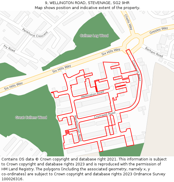 9, WELLINGTON ROAD, STEVENAGE, SG2 9HR: Location map and indicative extent of plot