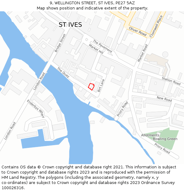 9, WELLINGTON STREET, ST IVES, PE27 5AZ: Location map and indicative extent of plot