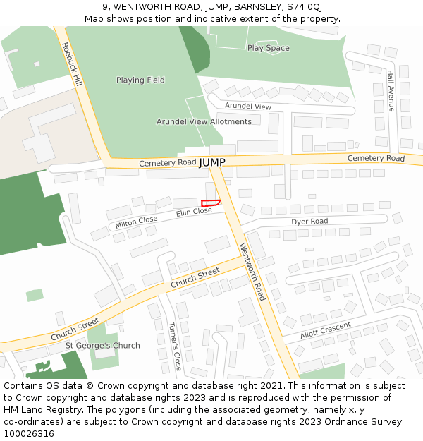 9, WENTWORTH ROAD, JUMP, BARNSLEY, S74 0QJ: Location map and indicative extent of plot