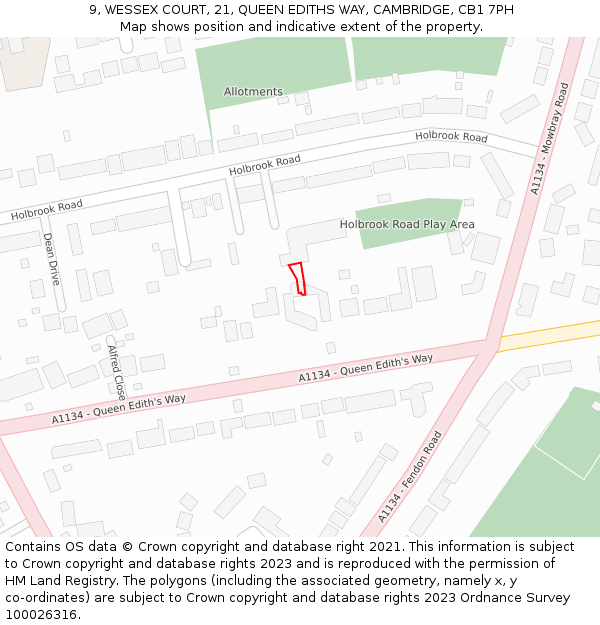 9, WESSEX COURT, 21, QUEEN EDITHS WAY, CAMBRIDGE, CB1 7PH: Location map and indicative extent of plot