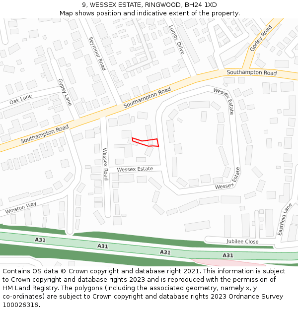 9, WESSEX ESTATE, RINGWOOD, BH24 1XD: Location map and indicative extent of plot