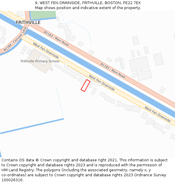 9, WEST FEN DRAINSIDE, FRITHVILLE, BOSTON, PE22 7EX: Location map and indicative extent of plot