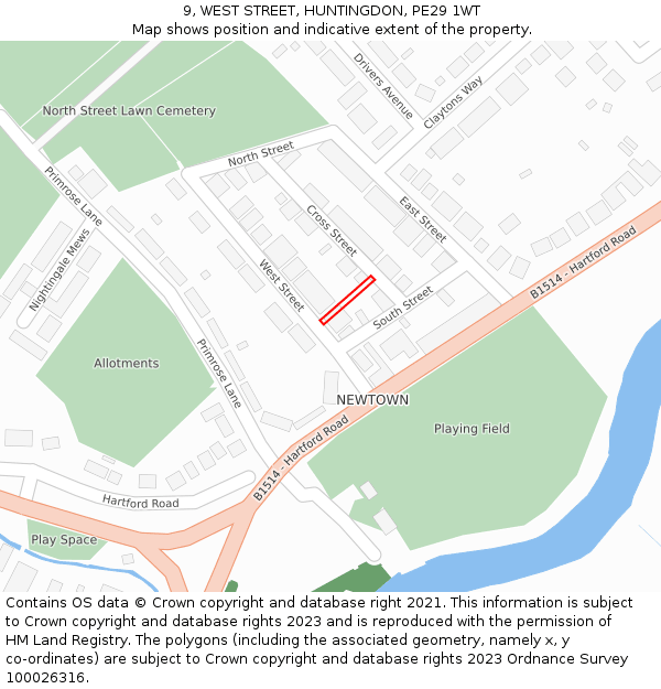 9, WEST STREET, HUNTINGDON, PE29 1WT: Location map and indicative extent of plot