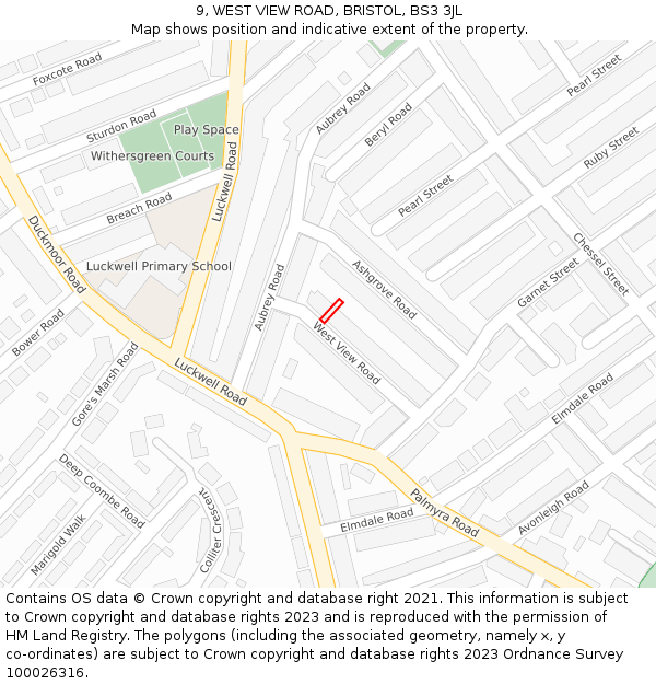 9, WEST VIEW ROAD, BRISTOL, BS3 3JL: Location map and indicative extent of plot