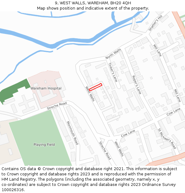 9, WEST WALLS, WAREHAM, BH20 4QH: Location map and indicative extent of plot