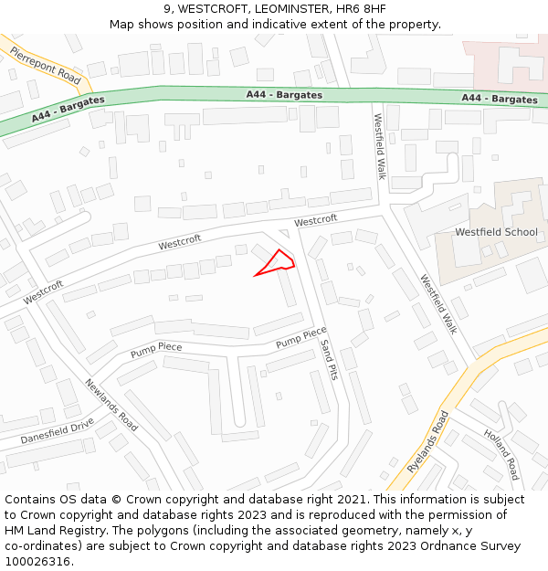 9, WESTCROFT, LEOMINSTER, HR6 8HF: Location map and indicative extent of plot
