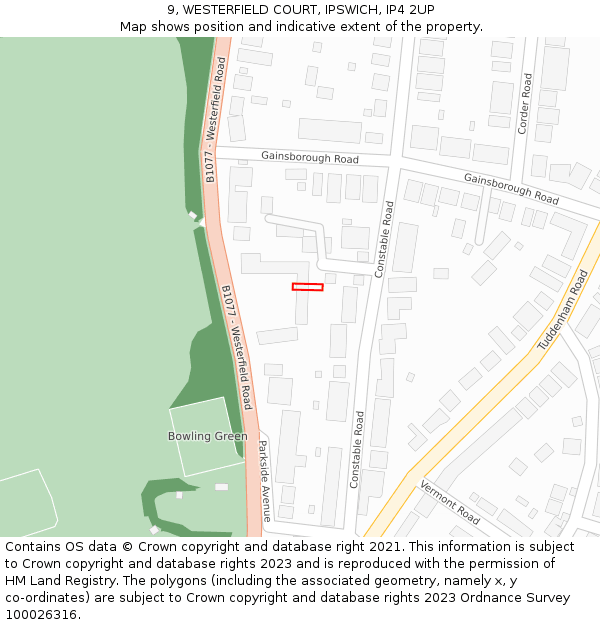 9, WESTERFIELD COURT, IPSWICH, IP4 2UP: Location map and indicative extent of plot