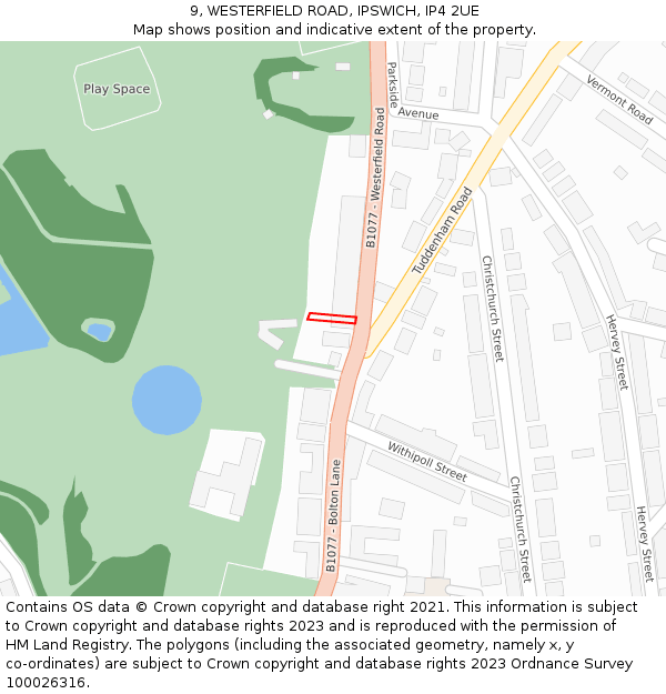 9, WESTERFIELD ROAD, IPSWICH, IP4 2UE: Location map and indicative extent of plot