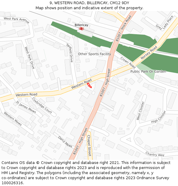 9, WESTERN ROAD, BILLERICAY, CM12 9DY: Location map and indicative extent of plot