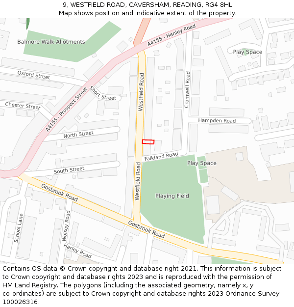 9, WESTFIELD ROAD, CAVERSHAM, READING, RG4 8HL: Location map and indicative extent of plot