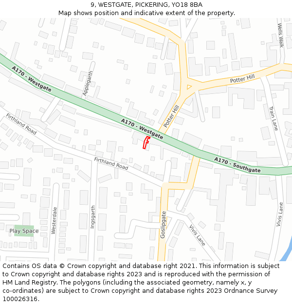 9, WESTGATE, PICKERING, YO18 8BA: Location map and indicative extent of plot