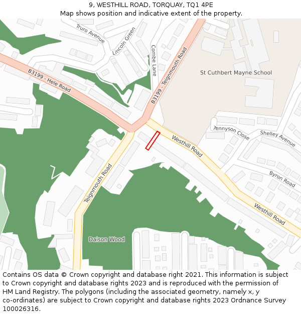 9, WESTHILL ROAD, TORQUAY, TQ1 4PE: Location map and indicative extent of plot