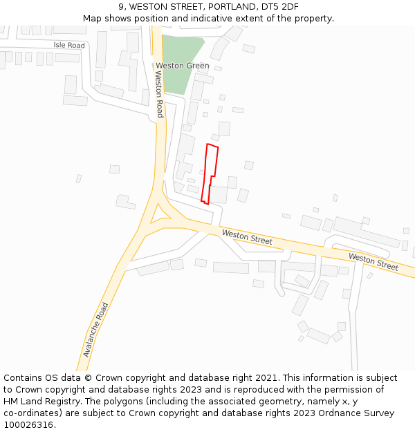 9, WESTON STREET, PORTLAND, DT5 2DF: Location map and indicative extent of plot