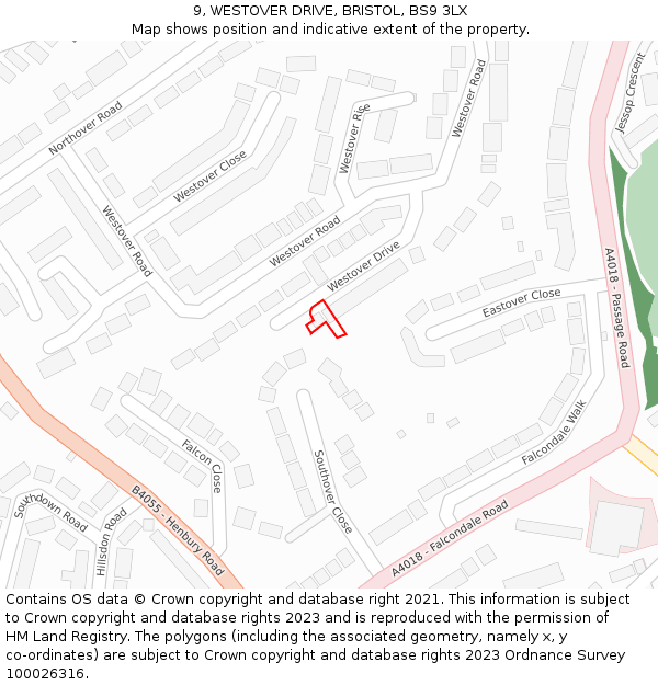 9, WESTOVER DRIVE, BRISTOL, BS9 3LX: Location map and indicative extent of plot