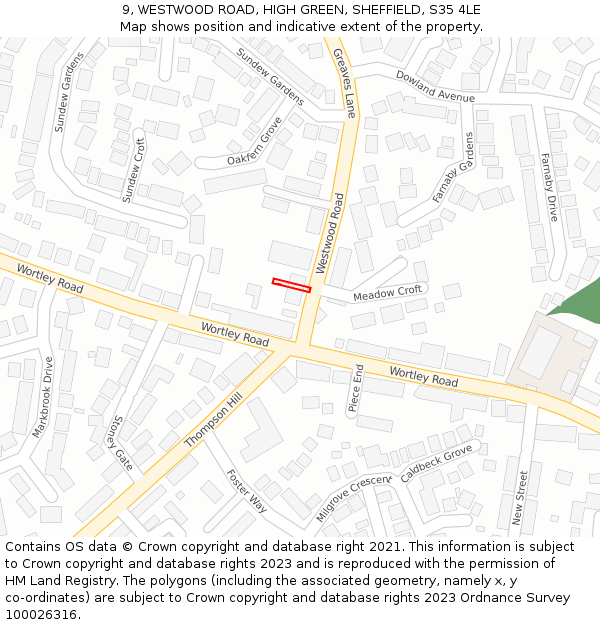 9, WESTWOOD ROAD, HIGH GREEN, SHEFFIELD, S35 4LE: Location map and indicative extent of plot