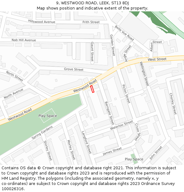 9, WESTWOOD ROAD, LEEK, ST13 8DJ: Location map and indicative extent of plot