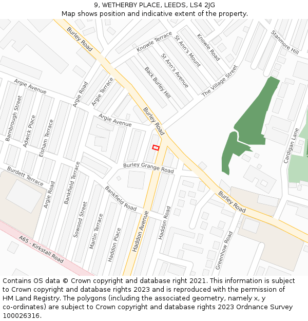 9, WETHERBY PLACE, LEEDS, LS4 2JG: Location map and indicative extent of plot