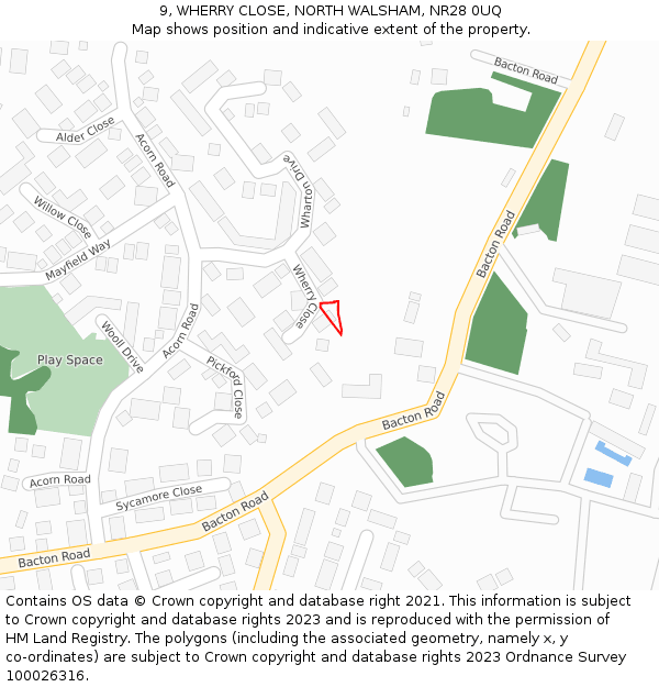9, WHERRY CLOSE, NORTH WALSHAM, NR28 0UQ: Location map and indicative extent of plot