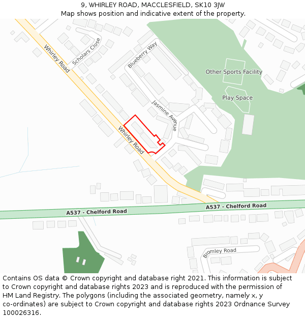 9, WHIRLEY ROAD, MACCLESFIELD, SK10 3JW: Location map and indicative extent of plot