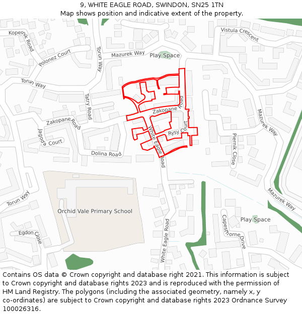 9, WHITE EAGLE ROAD, SWINDON, SN25 1TN: Location map and indicative extent of plot