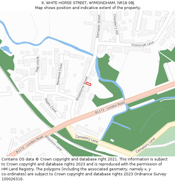 9, WHITE HORSE STREET, WYMONDHAM, NR18 0BJ: Location map and indicative extent of plot