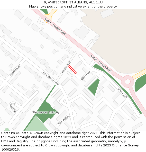 9, WHITECROFT, ST ALBANS, AL1 1UU: Location map and indicative extent of plot
