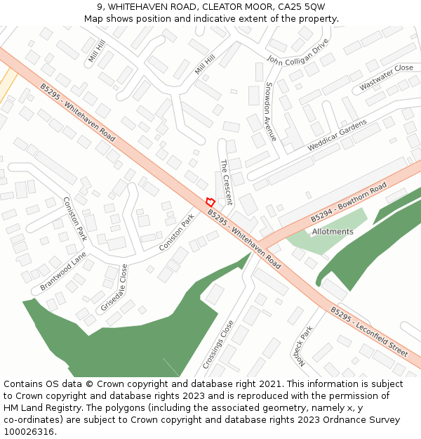9, WHITEHAVEN ROAD, CLEATOR MOOR, CA25 5QW: Location map and indicative extent of plot